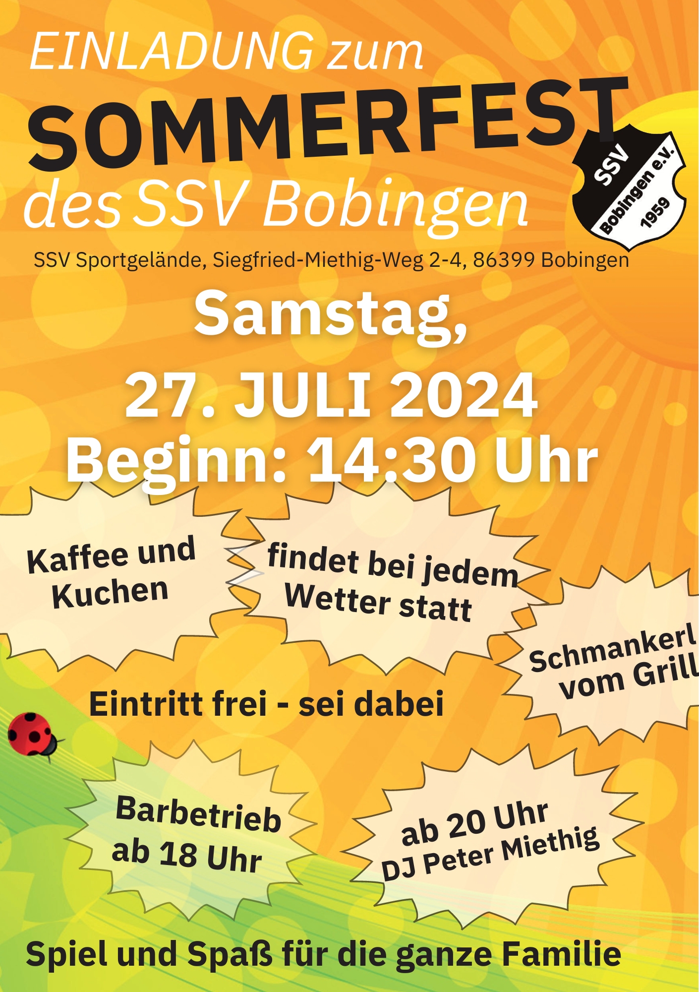 Einladung zum Sommerfest des SSV Bobingen